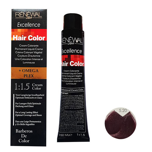 رنگ مو رنوال شماره 5.20 حجم 150 میلی لیتر رنگ شرابی بادمجانی متوسط