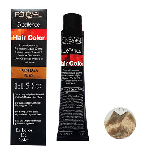 رنگ مو رنوال شماره 9.8 حجم 150 میلی لیتر رنگ بلوند زیتونی خیلی روشن