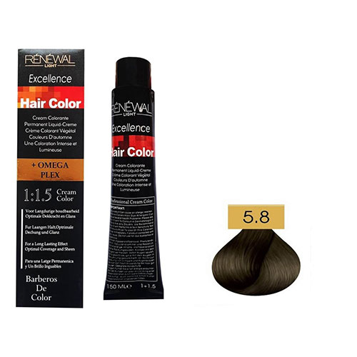 رنگ مو رنوال شماره 5.8 حجم 150 میلی لیتر رنگ قهوه ای زیتونی روشن